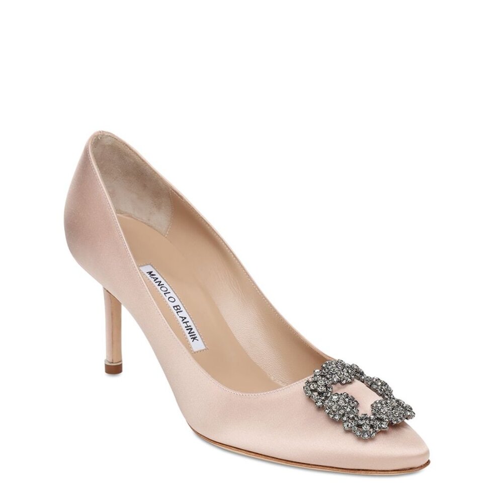 Manolo Blahnik 70mm Hangisi Nude Satin Pumps Size 37